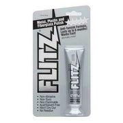 Flitz paste polish tube on gray and black blister card packaging with product features listed.