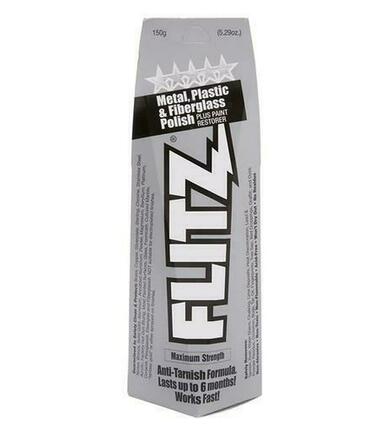 Silver Flitz paste polish bottle, 5.29 oz, with black label and product information.