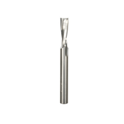 Silver spiral cutting bit with single upward-facing flute and cylindrical shank.