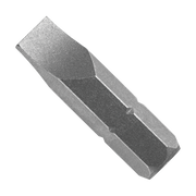 Gray metal slotted drive bit with flat-head design, one inch length.