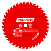 Diablo red circular saw blade with 40 carbide teeth and white label marking 8-1/2 inch diameter and general purpose slide mit