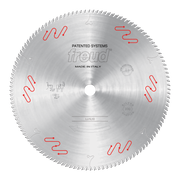 Freud LU1L10 circular saw blade with carbide-tipped teeth and red wavy markings around the edge.