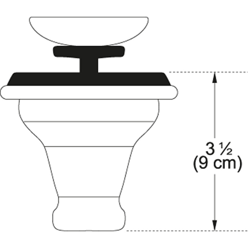 White strainer basket with black T-handle and measurement marking showing 3 1/2 inches height.