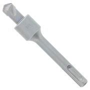 Gray SDS-Plus masonry drill bit with two-flute tip and stop collar marked with measurement indicators.