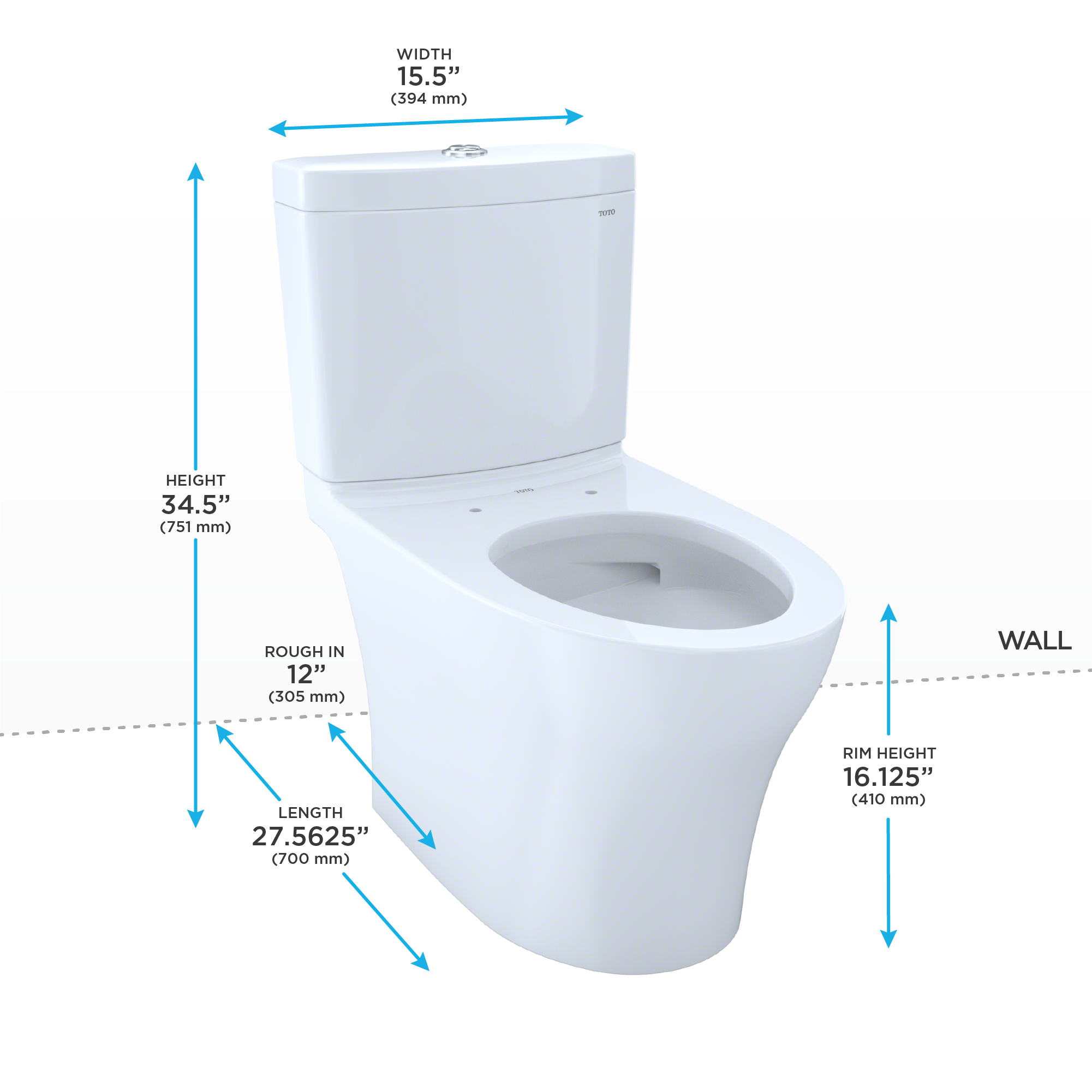 Toto Aquia IV Two Piece Elongated Universal Height Toilet with CEFIONTECT Dual Flush 0.9 and 1.28 GPF Less Seat in Cotton White