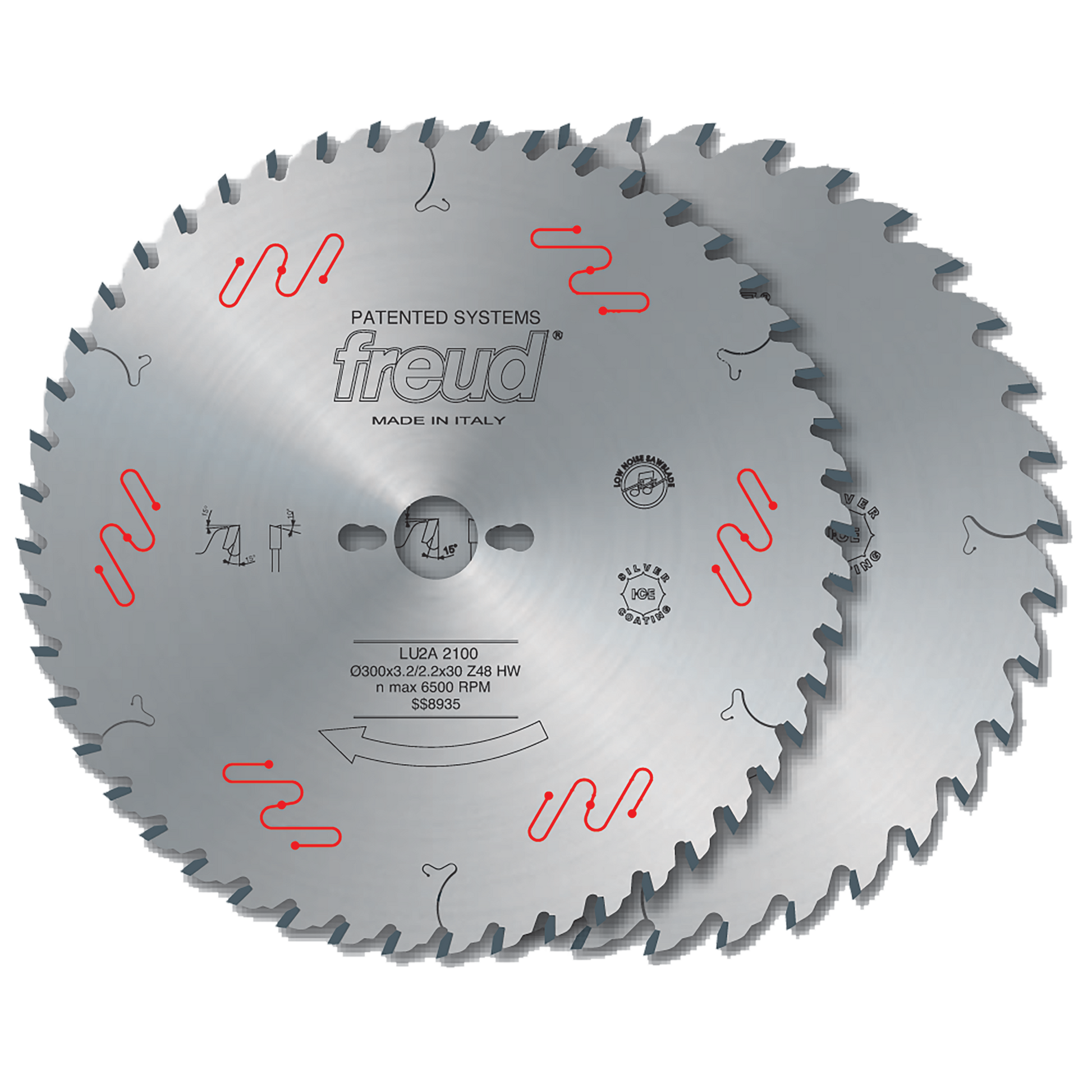 Freud carbide-tipped circular saw blade with alternating tooth design for ripping and crosscutting, 300mm diameter, 30mm bore