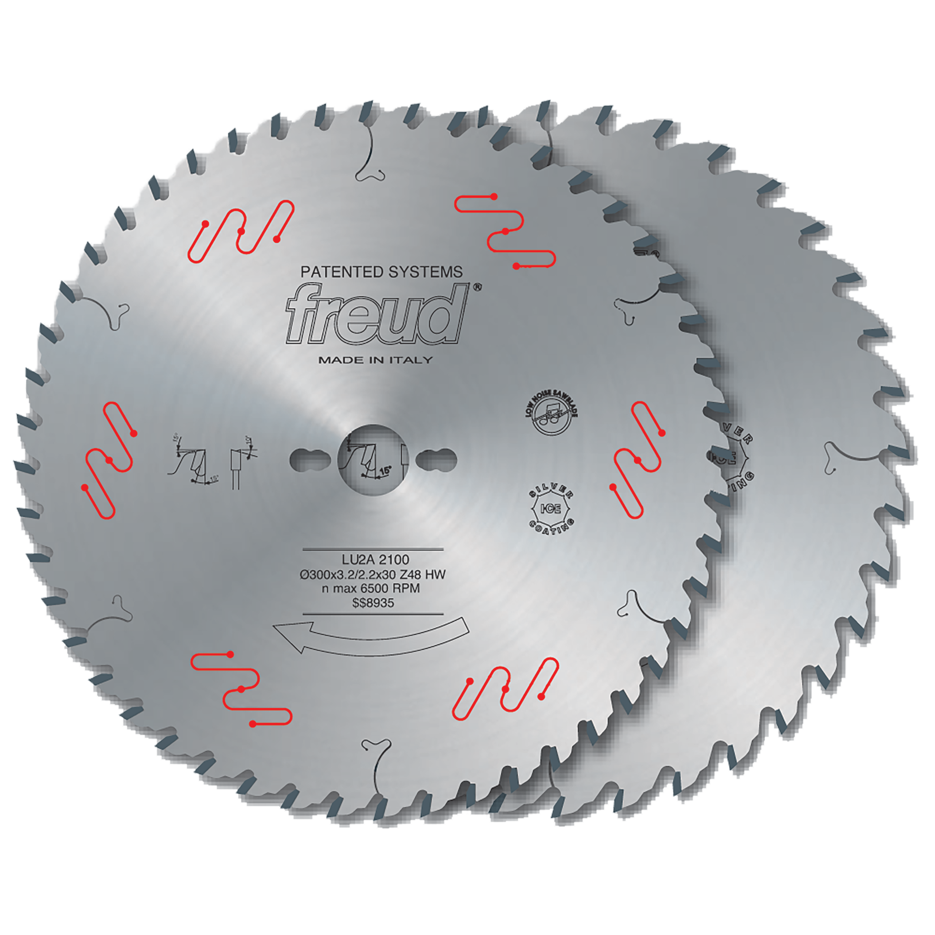 Freud carbide-tipped circular saw blade with alternating tooth design for ripping and crosscutting, 300mm diameter, 30mm bore