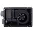 Black rectangular ventilation fan with heater unit, front-facing circular fan opening and control panel.