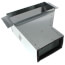 Gray metal ventilation transfer register box with rectangular damper duct connector.