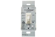 White wall-mounted control switch with ON/AUTO toggle, delay timer knobs, and ventilation settings for exhaust fan and LED li