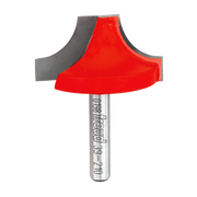 Red and gray router bit with rounded ovolo profile and metal shank labeled Freud 39-210.