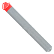 Carbide-tipped drill bit with red tip and gray shaft for tile and stone drilling.