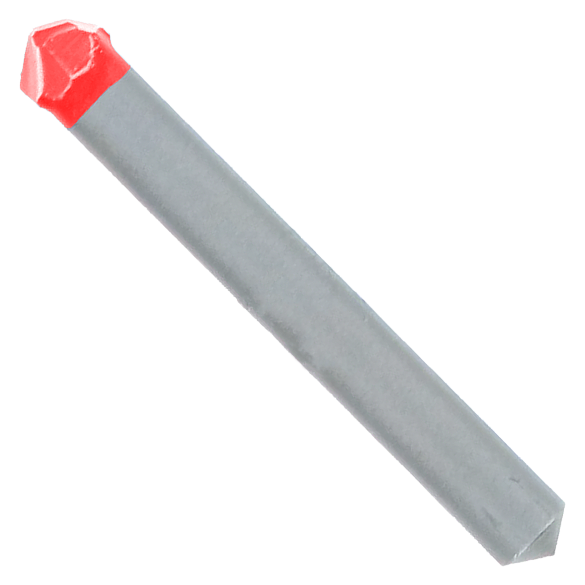 Carbide-tipped drill bit with red tip and gray shaft for tile and stone drilling.