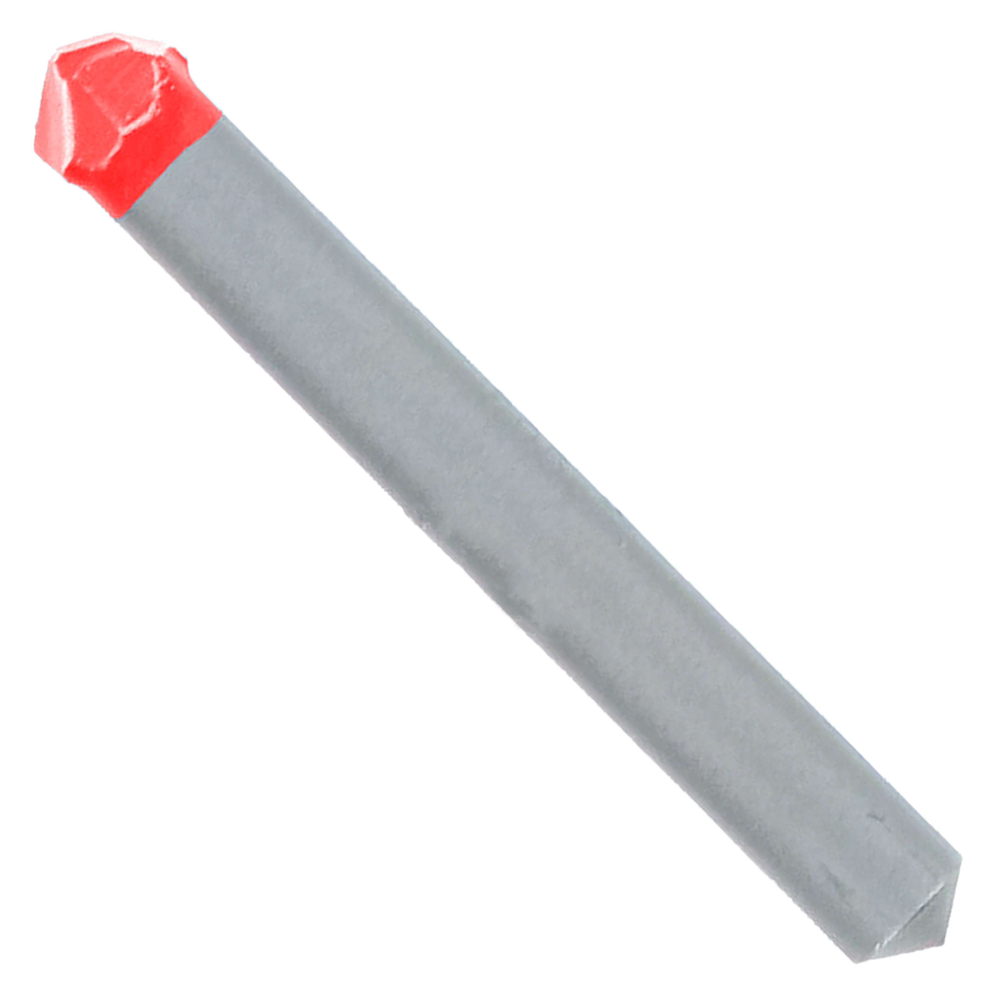 Carbide-tipped drill bit with red tip and gray shaft for tile and stone drilling.