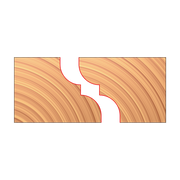 Pair of matched reverse detail cutters with curved cutting edges shown in cross-section on wood grain background.