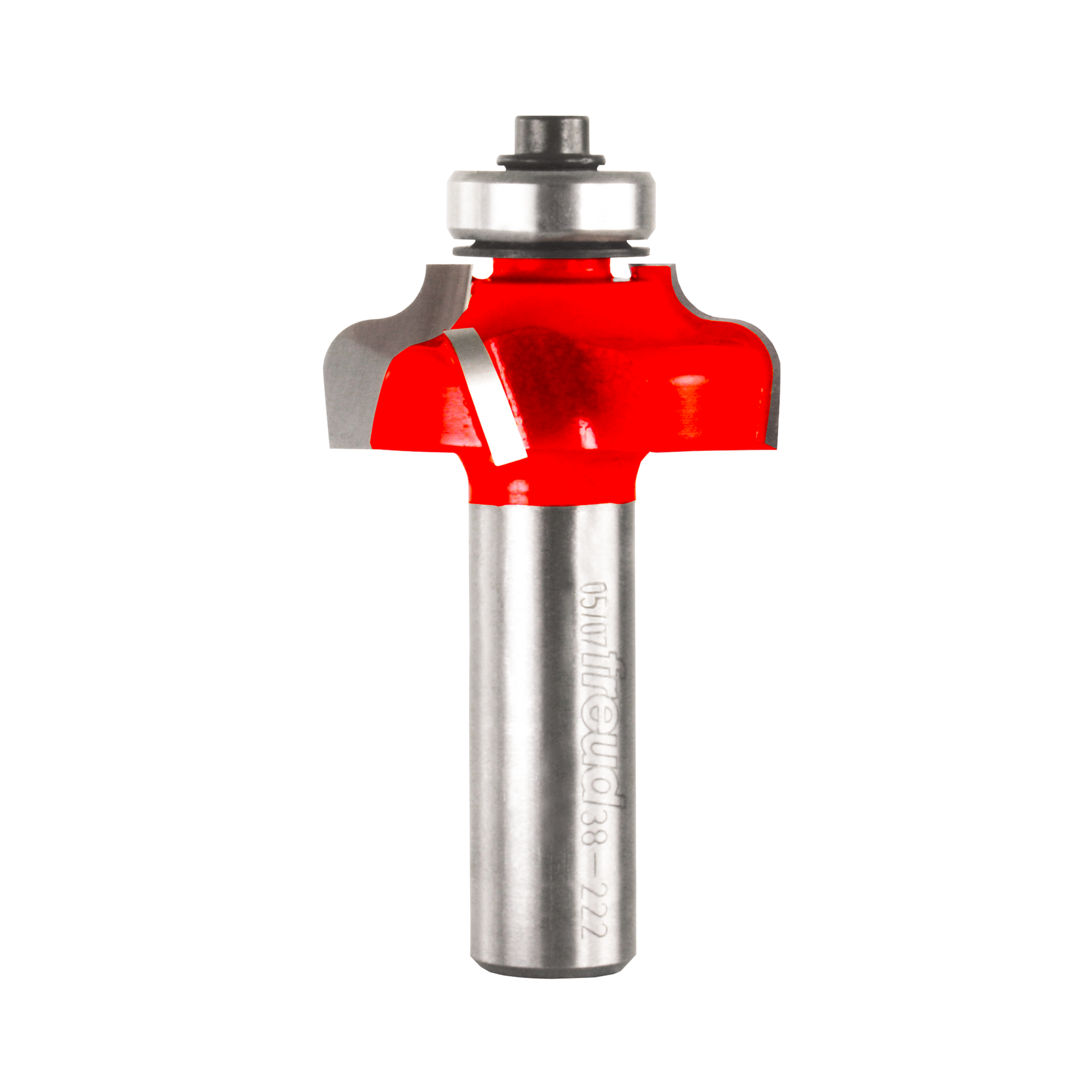 Router bit with red cutting head and metal shaft, featuring ogee fillet profile design.