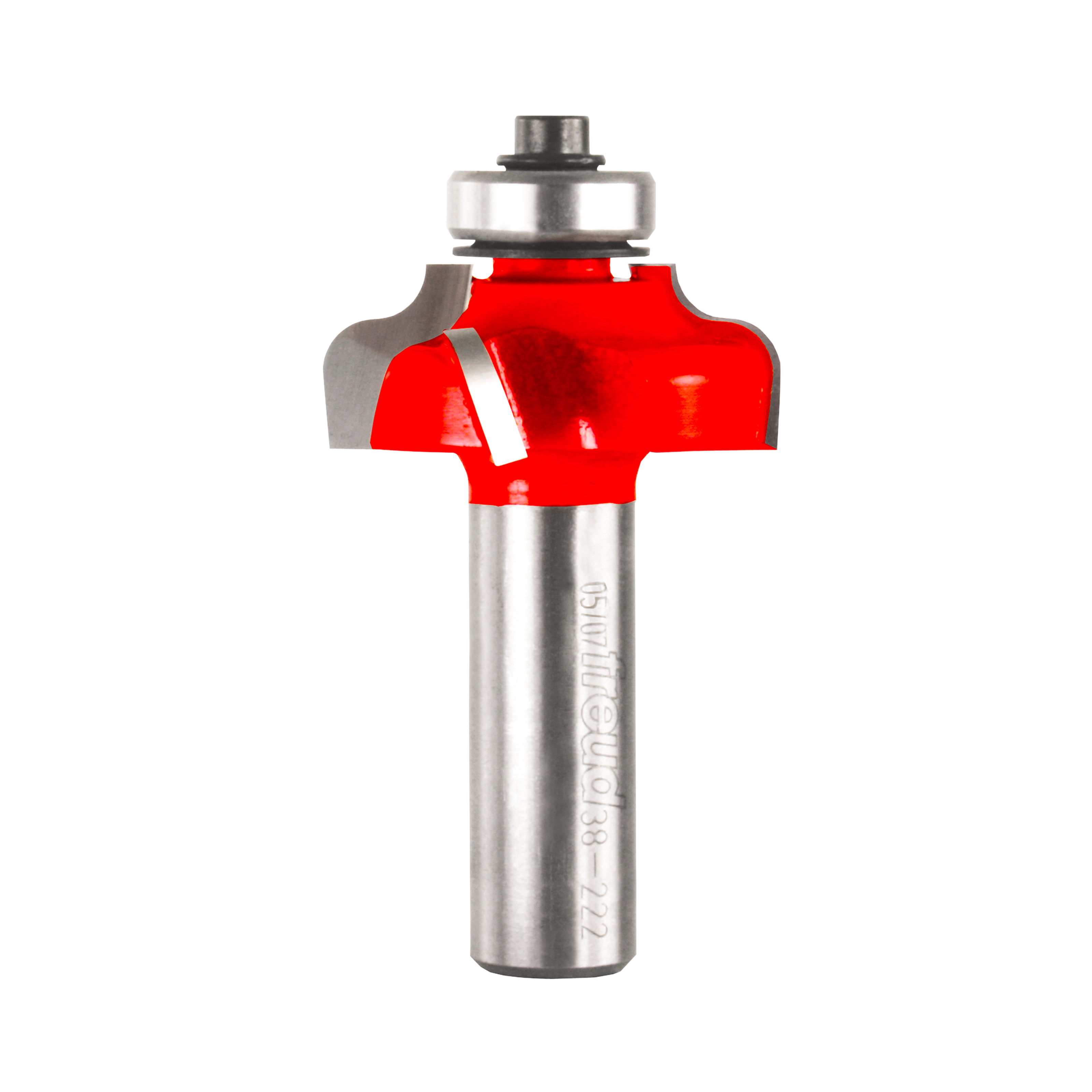Router bit with red cutting head and metal shaft, featuring ogee fillet profile design.