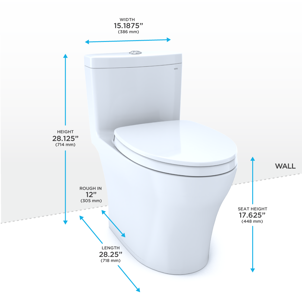 Toto Aquia IV One Piece Elongated Auto Flush Washlet+ Ready Universal Height Toilet Dual Flush 0.9 and 1.28 GPF with SS124 SoftClose Seat in Ebony