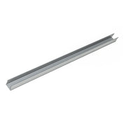 Linear drain channel with gray and stainless steel finish, angled view showing length and internal channel structure.
