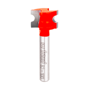 Half round router bit with red coating on cutting head and silver metal shank labeled Freud 82-100.