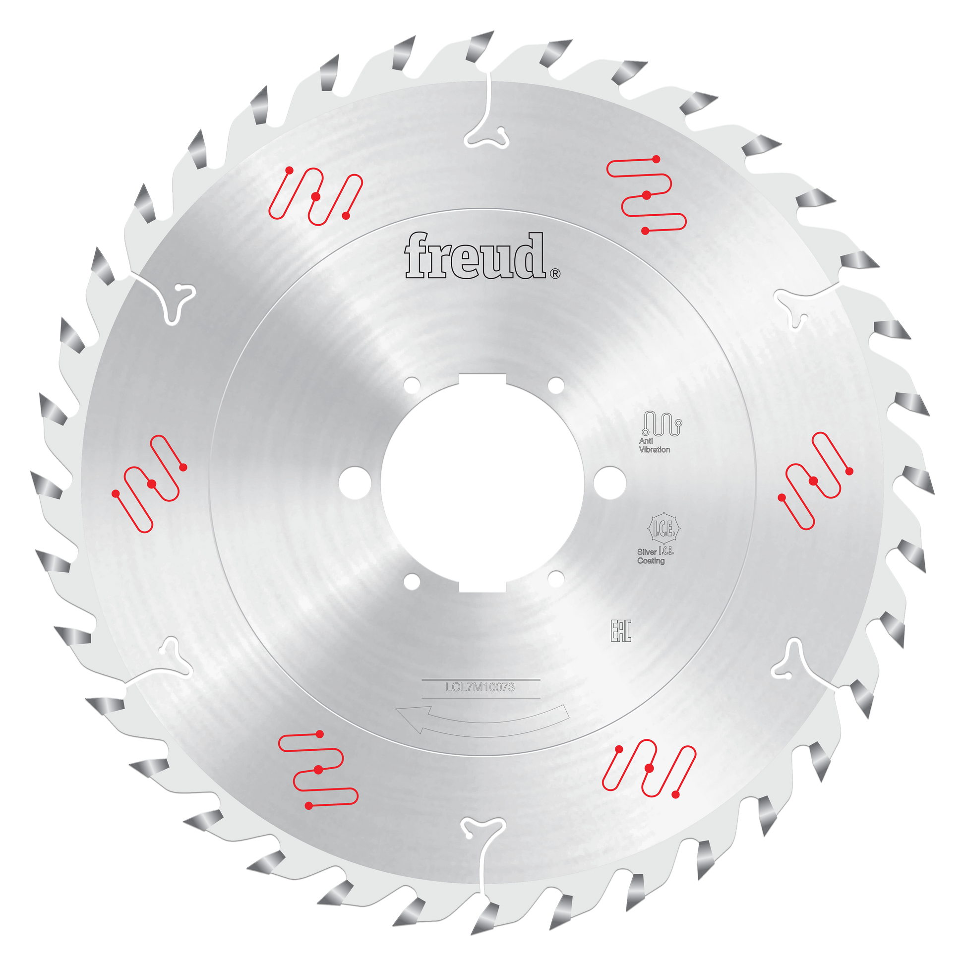 Freud 300mm circular saw blade with silver-gray finish, multiple teeth around perimeter, and center bore with mounting holes.