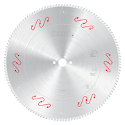 Freud 450mm circular saw blade with fine teeth and red mechanical clamping markers for aluminum cutting.