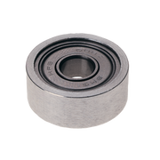 Silver cylindrical ball bearing with dark inner races and center hole, labeled with manufacturer markings.