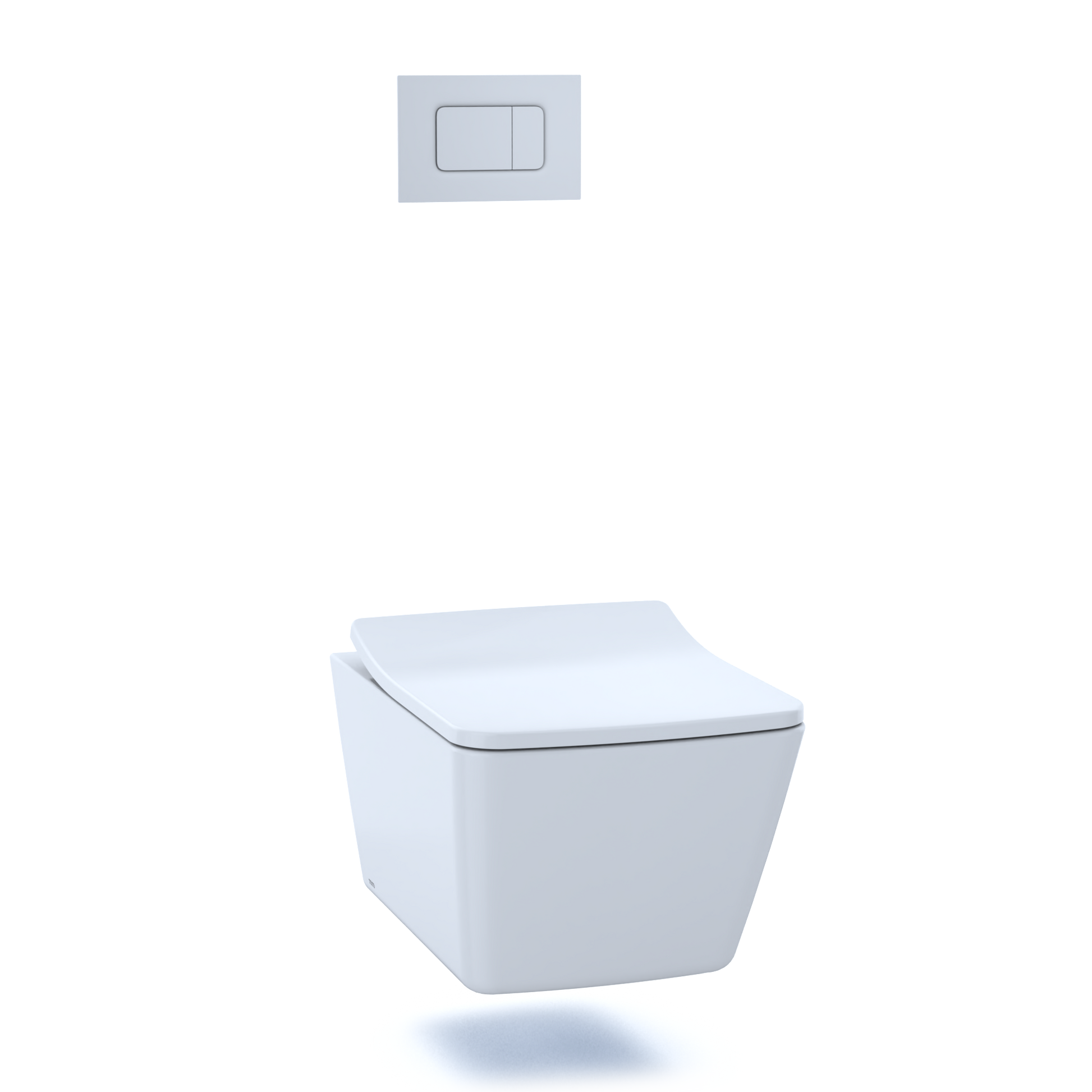 Cotton white square toilet seat and lid with SoftClose mechanism for wall-hung toilet.