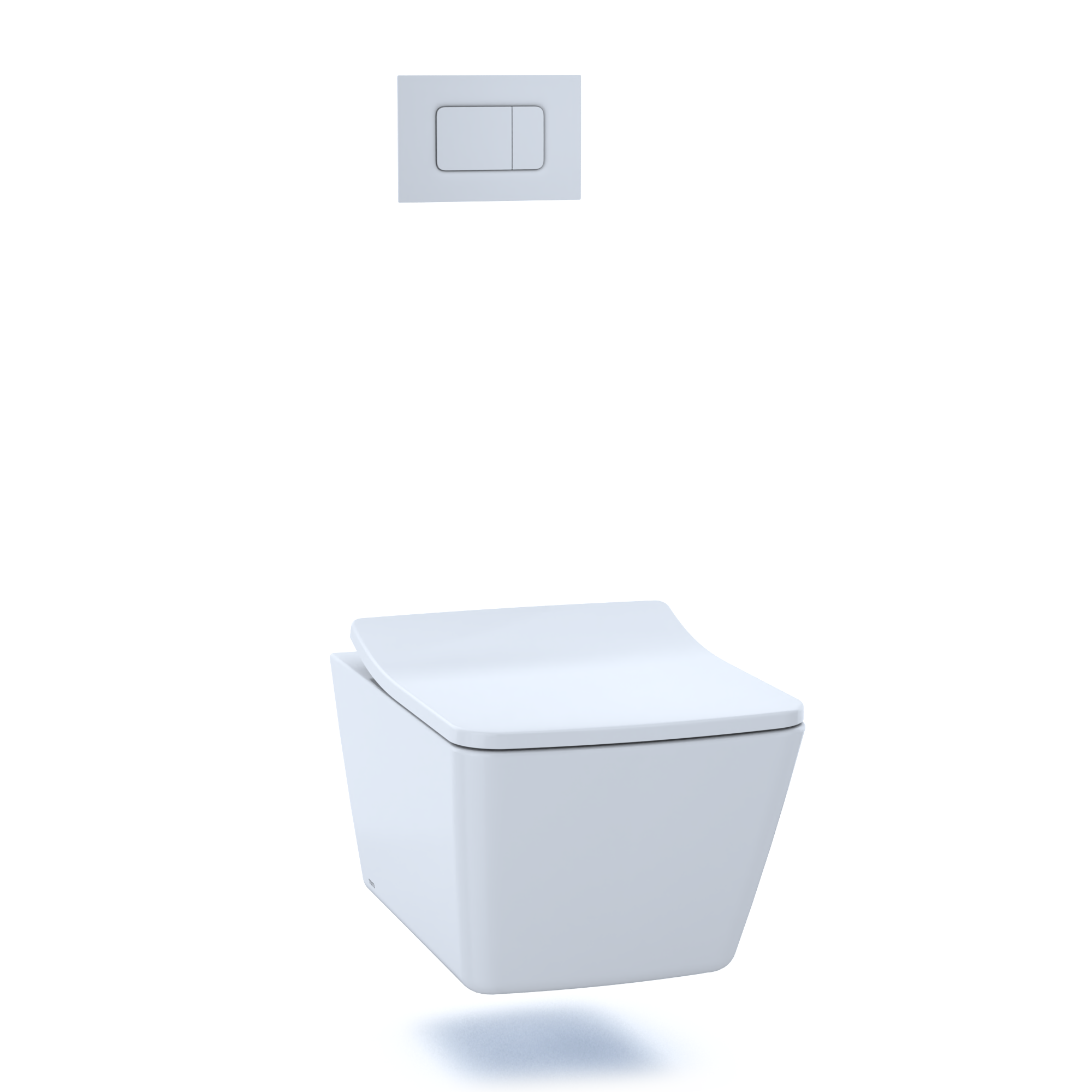 Cotton white square toilet seat and lid with SoftClose mechanism for wall-hung toilet.