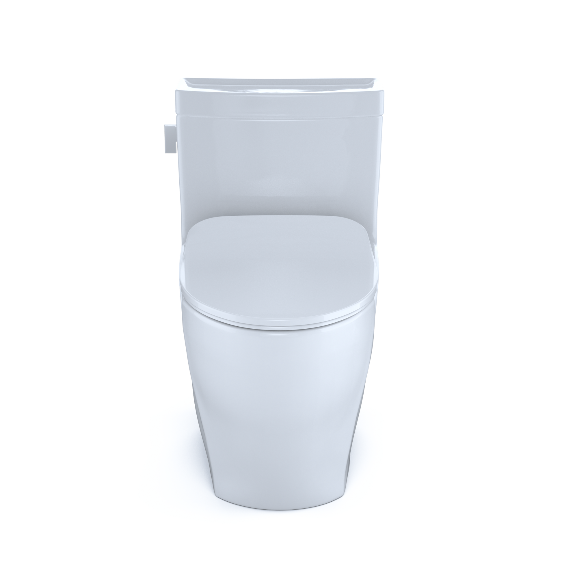 Cotton white one-piece elongated toilet with soft-close seat and integrated tank.
