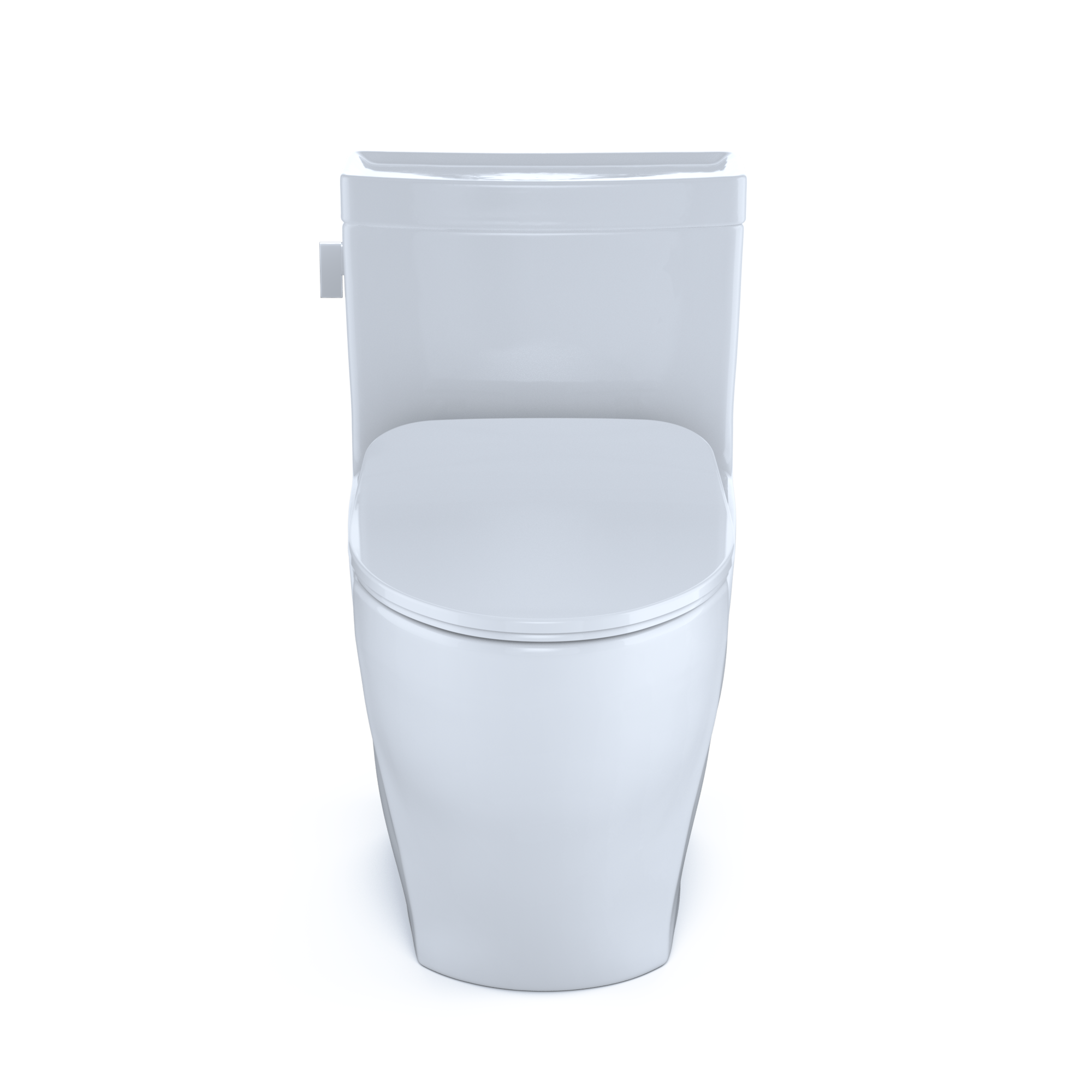 Cotton white one-piece elongated toilet with soft-close seat and integrated tank.