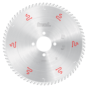 Freud 400mm circular saw blade with silver carbide teeth and white mounting holes, marked with red symbols around the edge.