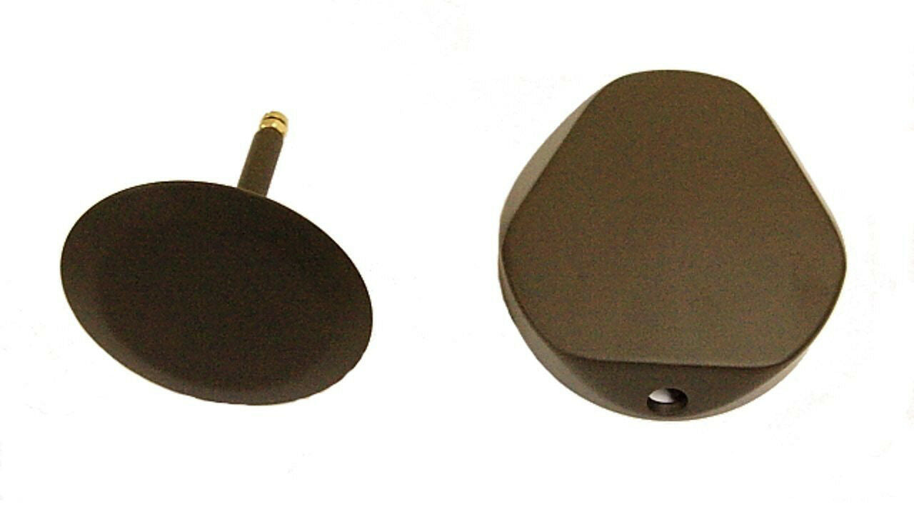 Oil rubbed bronze traditional TurnControl trim with round handle and teardrop-shaped escutcheon plate.