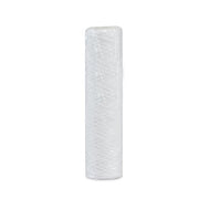 White cylindrical string wound water filter cartridge with textured surface.