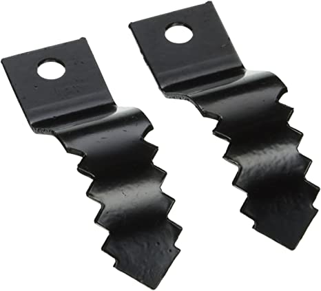 Two black metal side cutter blades with serrated edges and mounting holes.