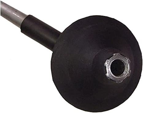 Black rubber toilet attachment head with metal connector and threaded port on metal shaft.