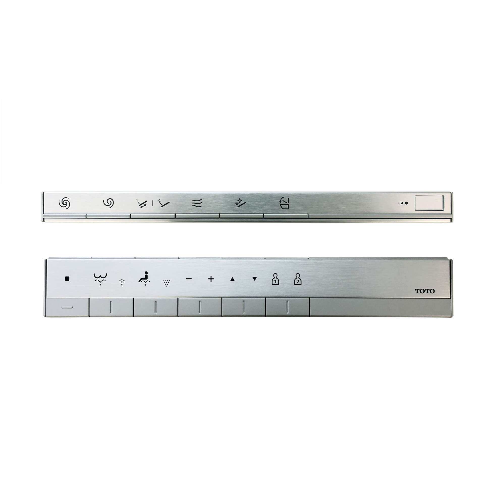 Toto Neorest remote control with multiple function buttons and mounting bracket in silver finish.