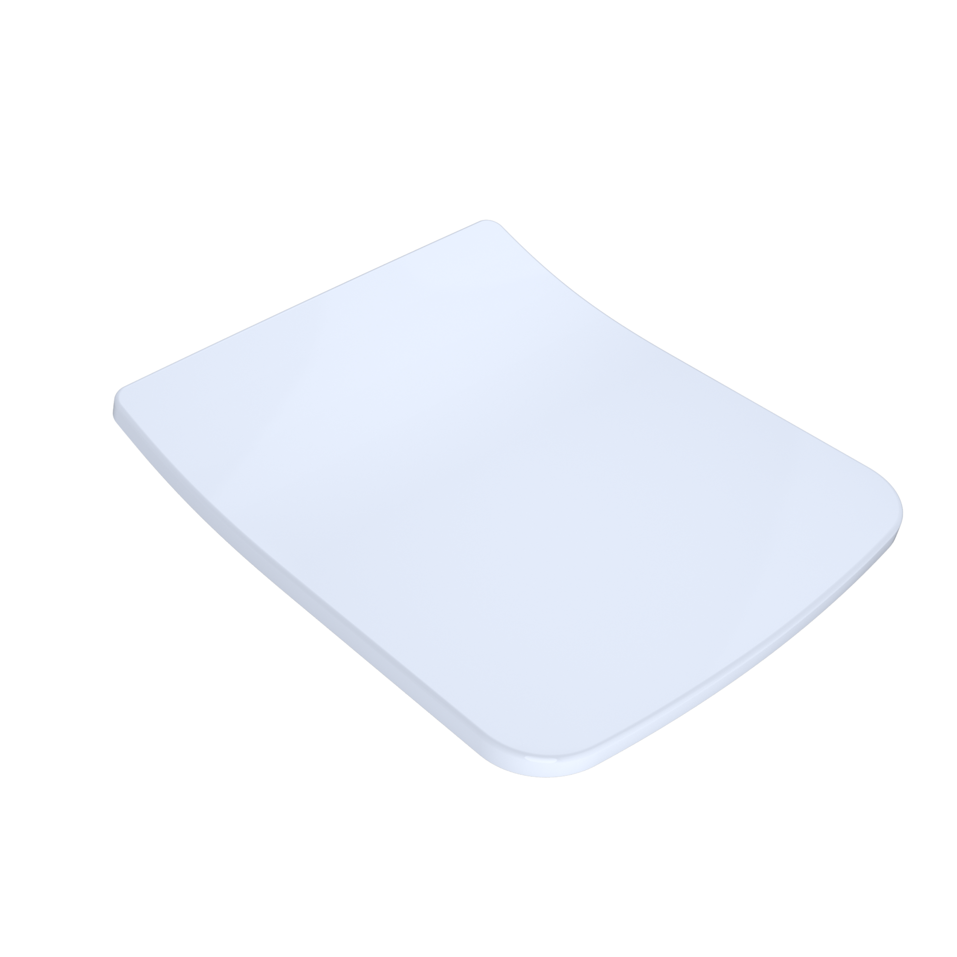 White square toilet seat and lid with rounded corners, shown at an angle against a white background.