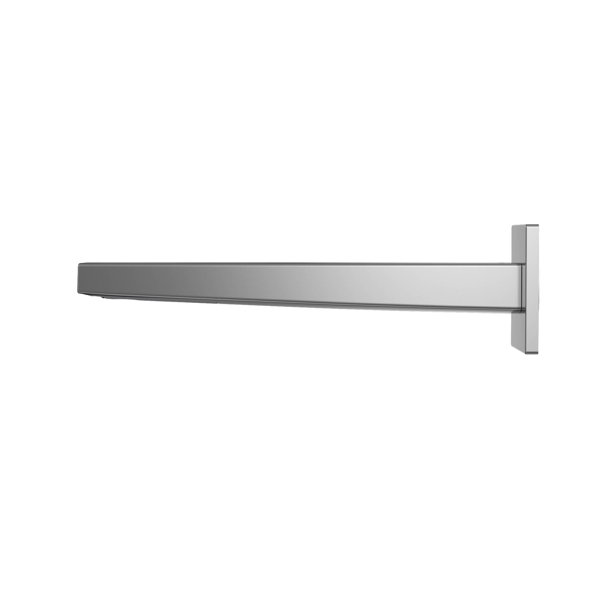 Polished chrome wall-mounted touchless bathroom faucet with rectangular spout and vertical mounting bracket.