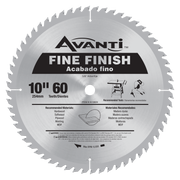 Avanti circular saw blade, 10 inches diameter with 60 teeth, fine finish design for woodworking.