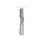Metal router bit with 1/2" diameter shank, cream-colored top guide, and cutting edges for trim and cutout work.
