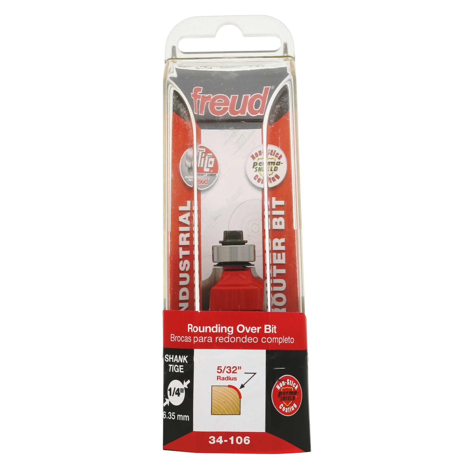 Freud 34-106 rounding over bit with 5/32" radius and 1/4" shank in retail packaging.