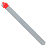 Carbide-tipped drill bit with red tip and gray shaft, 3/16 inch size for tile and stone drilling.