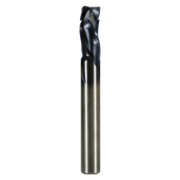 Black and gray cylindrical mortise compression bit with three fluted cutting head at top and smooth shank below.