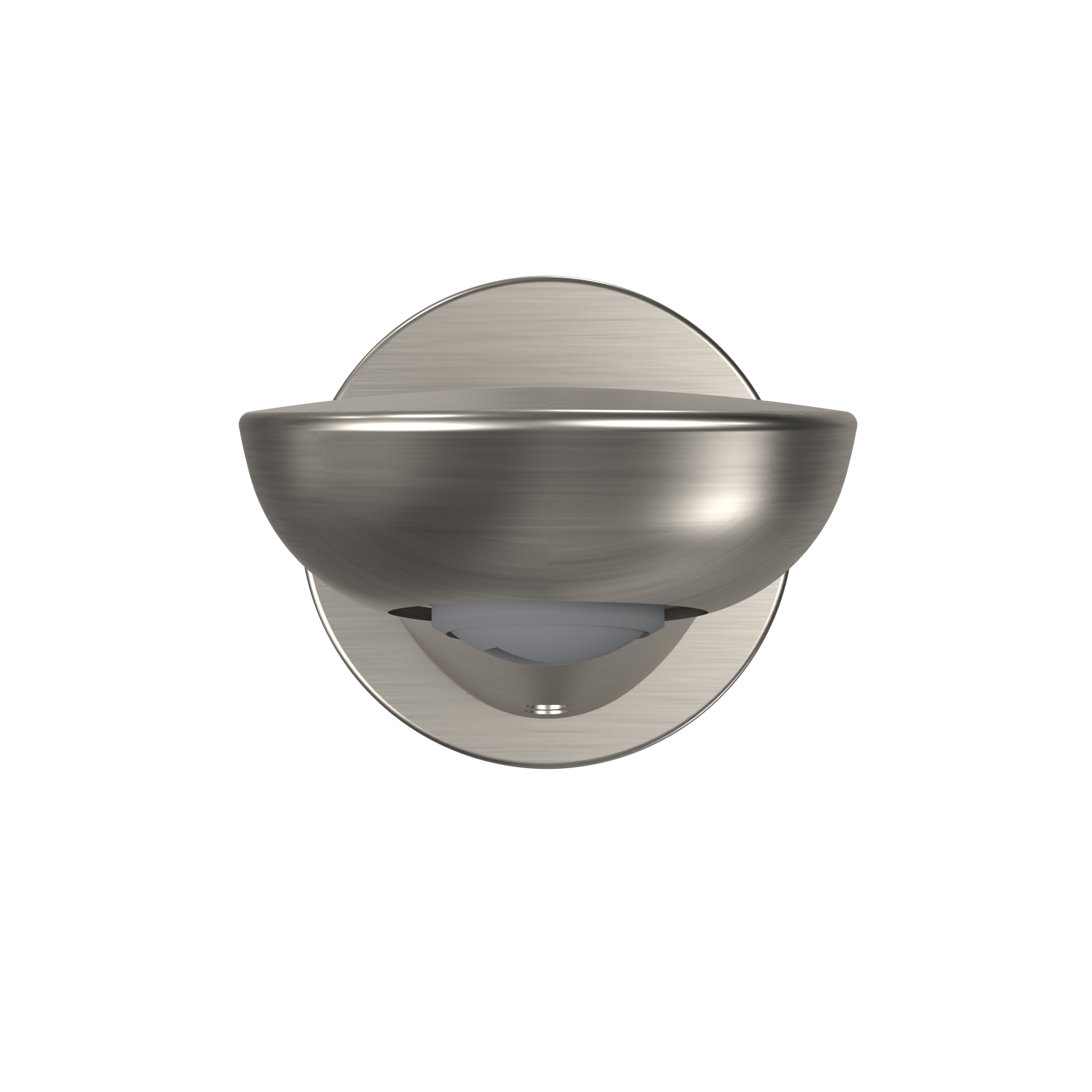 Brushed nickel wall-mounted tub spout with curved modern design and water outlet opening.