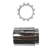 Chrome valve sleeve with vertical ridges and accompanying gray plastic retaining ring.