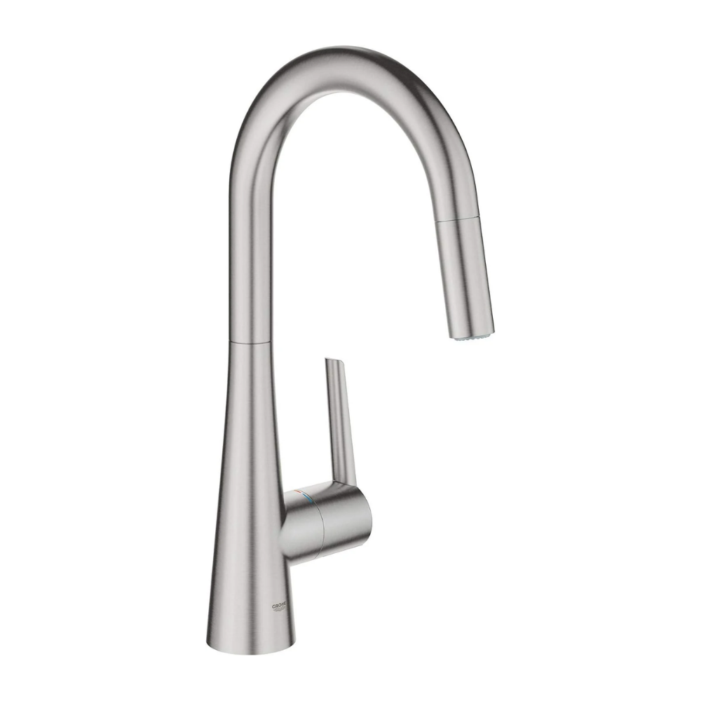 Grohe 32226DC3 Zedra Single-Handle Pull Down Kitchen Faucet Dual Spray 1.75 GPM In Supersteel Finish
