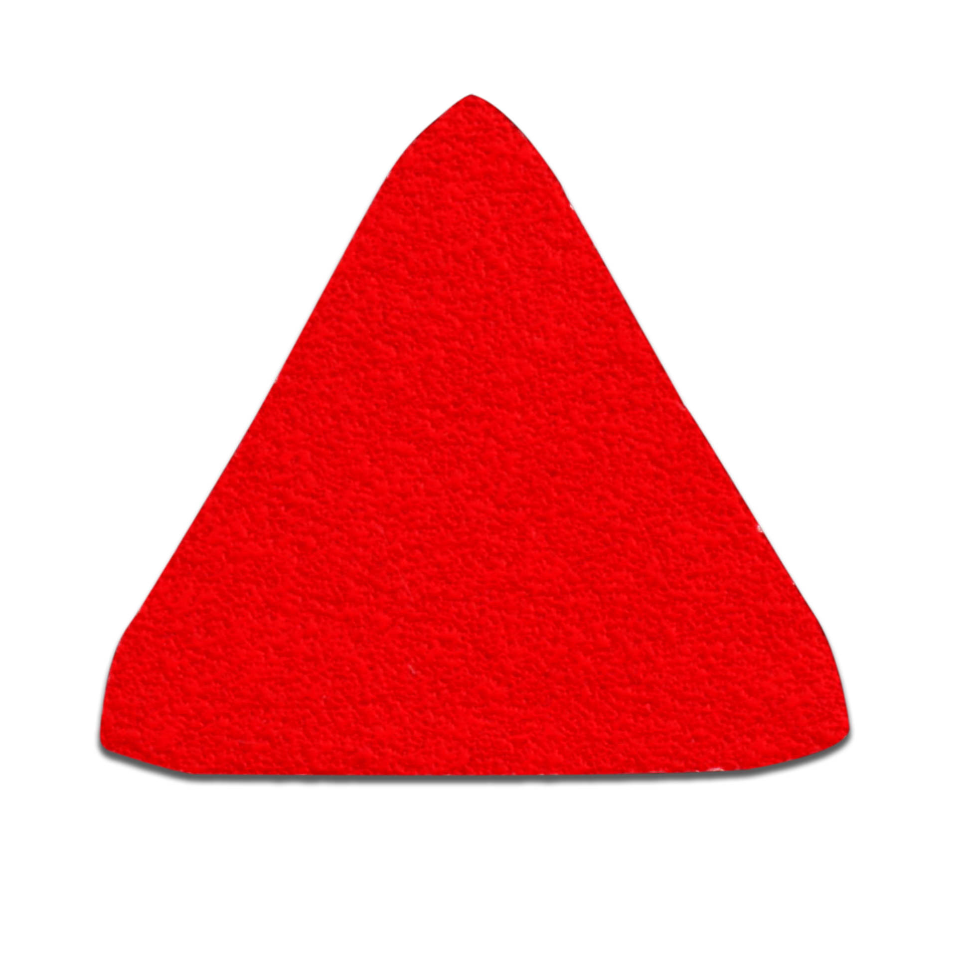 Red triangular sanding pad with textured surface for detail work.
