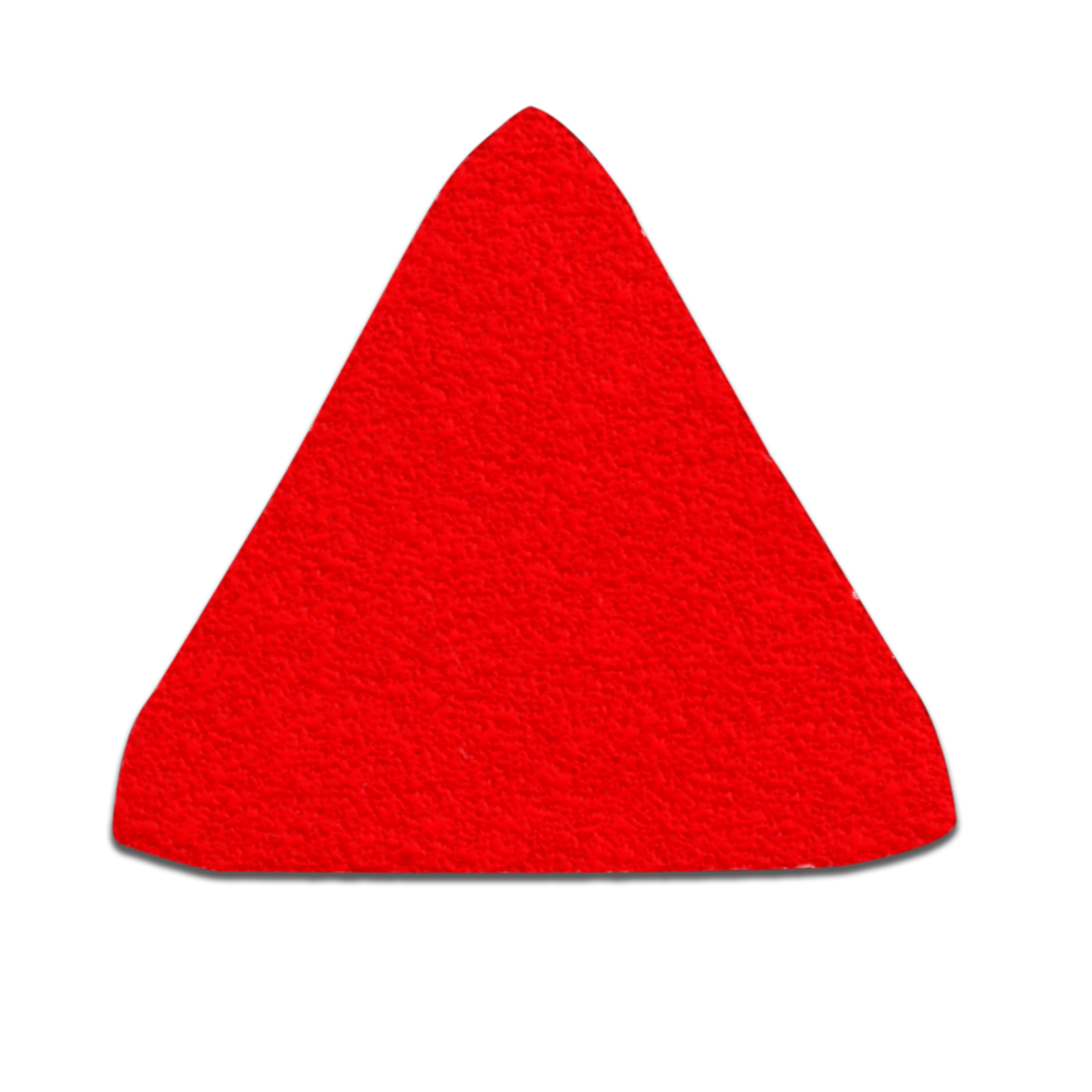 Red triangular sanding pad with textured surface for detail work.
