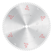 Freud 370mm circular saw blade with silver carbide teeth and red markings on white center hub.
